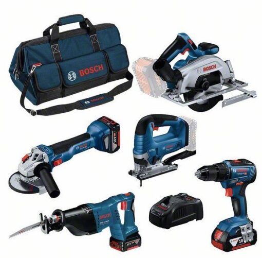 KONEPAKETTI BOSCH GSR + GST + GWS + GKS + GSA + 3KPL GBA 4Ah + LATURI GAL1880CV + BAG L